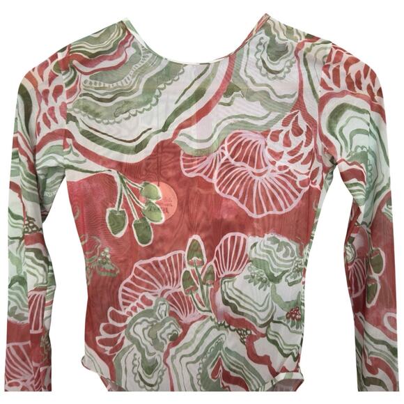 Andrea Iyamah Elle Abstract Mushroom Bodysuit Semi Sheer Mesh Leotard Size S - Picture 5 of 10